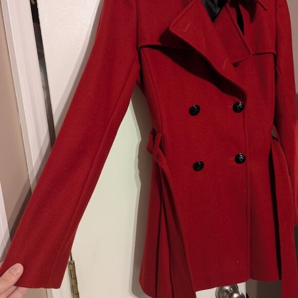 Via Spiga Red Wool Blend Belted Collared Peacoat Size 2 EUC - Picture 3 of 10